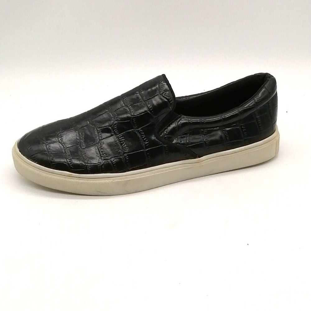 Express Shoes Womens Loafer Sneaker‎ Black Croc Elastic Side Insets Flat Heel 8
